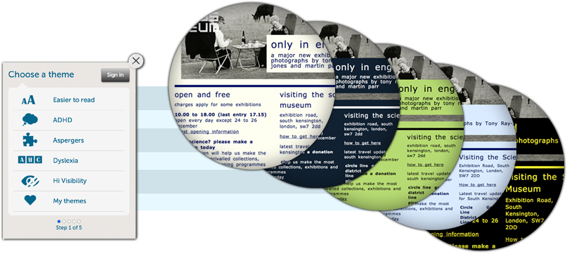 restylethis changing the colours on a website to your choice of pastel yellow, grey, pastel green, pastel blue, or hi-visability